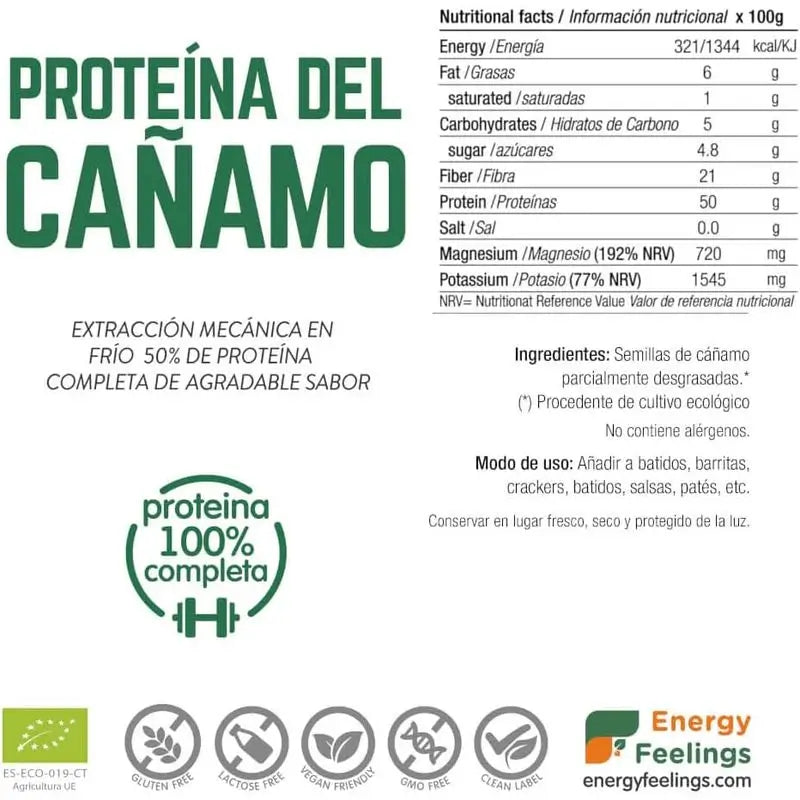 Proteína de cânhamo Energy Feelings 1Kg. Eco Vegan Sg