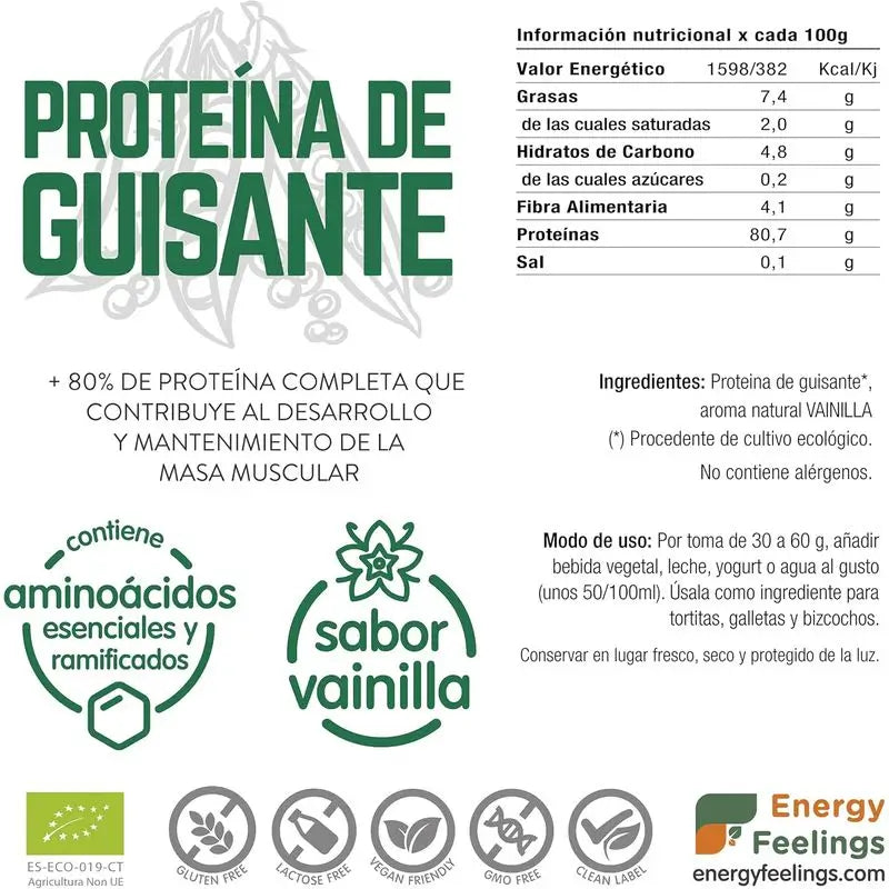 Energy Feelings Proteína de ervilha Baunilha 1Kg. Eco Vegan Sg