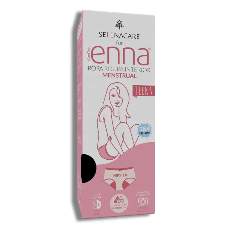 Enna Menstrual Panty Teens Hipster - Fluxo Médio, 164 Cm, Preto
