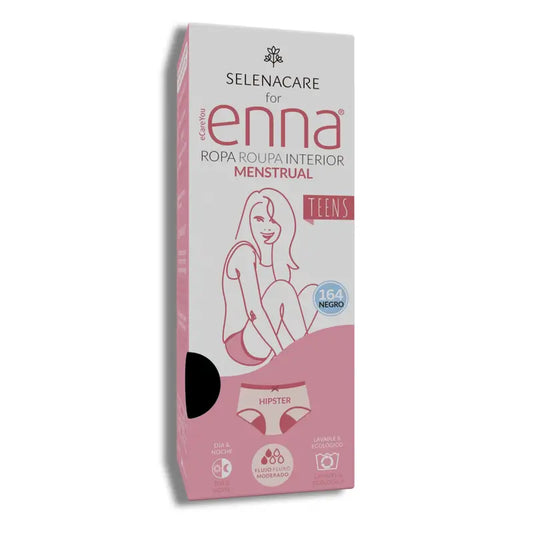 Enna Menstrual Panty Teens Hipster - Fluxo Médio, 164 Cm, Preto