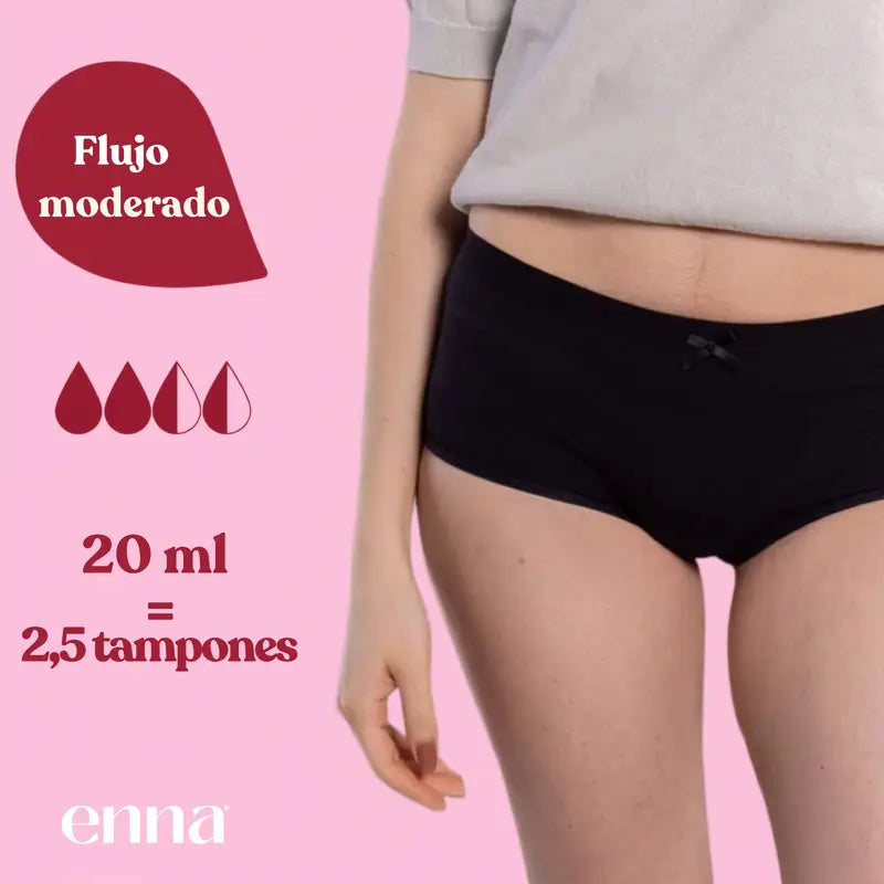 Enna Menstrual Panty Teens Hipster - Fluxo Médio, 164 Cm, Preto