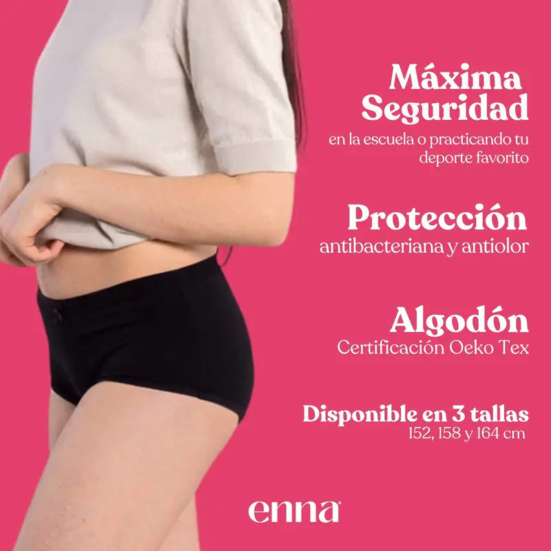 Enna Menstrual Panty Teens Hipster - Fluxo Médio, 164 Cm, Preto