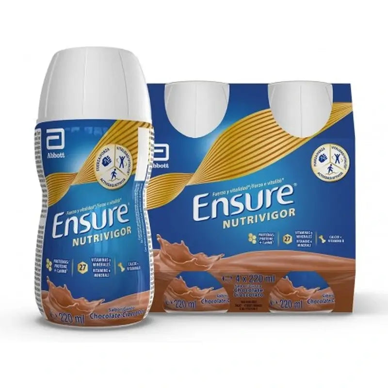 Ensure Nutrivigor Chocolate Milkshake Adultos, 4 frascos x 220ml
