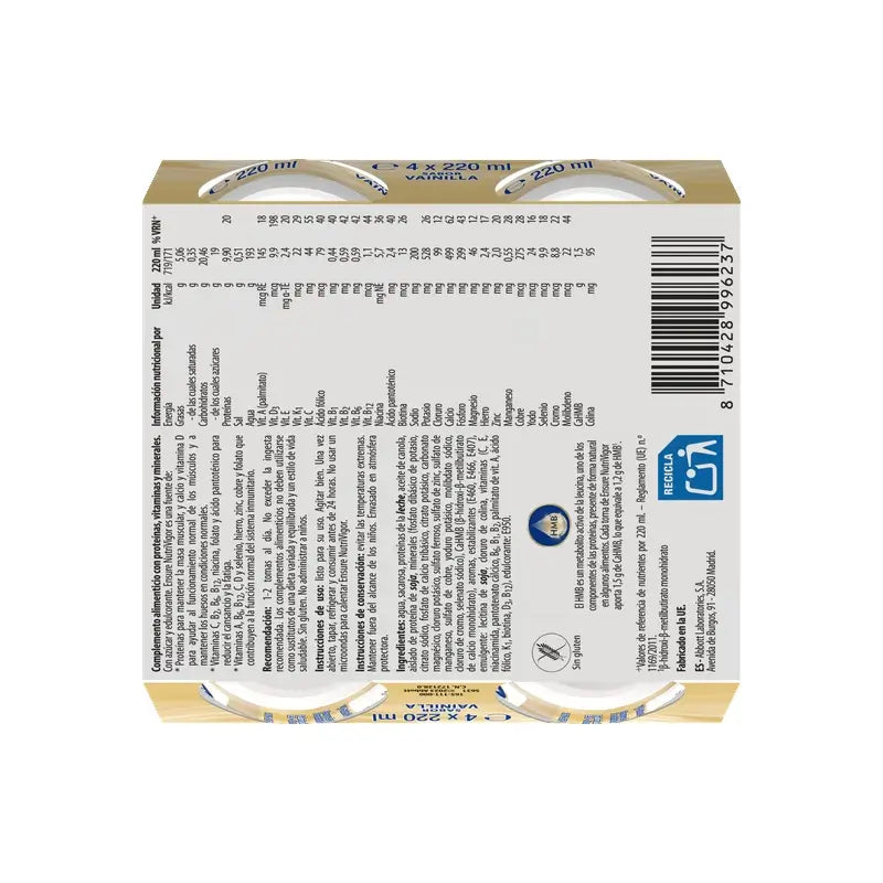 Ensure Nutrivigor Baunilha Milkshake Adulto, 4 frascos x 220 ml