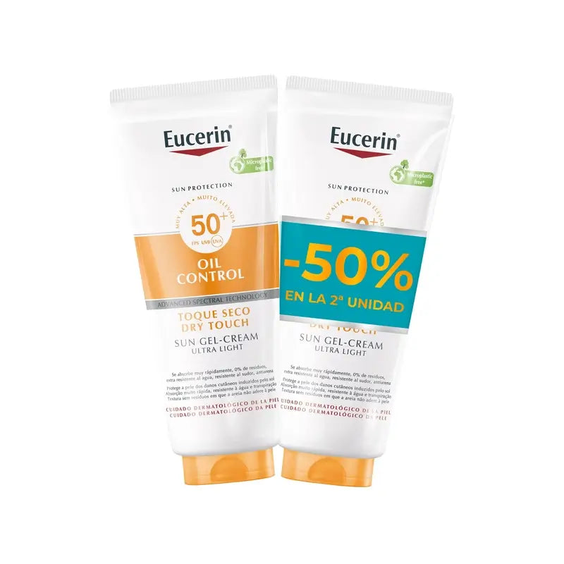 Eucerin Duplo Sun Gel Creme Toque Seco Controlo do Óleo Corporal Fps 50+, 2X200 Ml