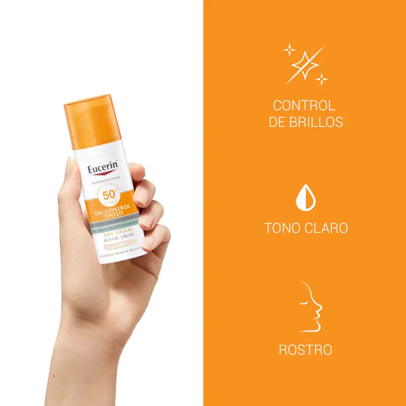 Eucerin FaceSolar Oil Control Gel Creme Toque Seco Spf50+ Tinted Light, 50 ml