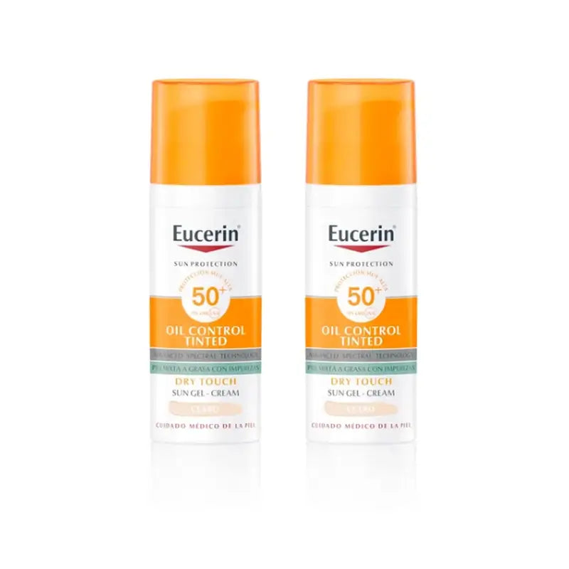 Eucerin FaceSolar Oil Control Gel Creme Toque Seco Spf50+ Tinted Light, 2x50 ml