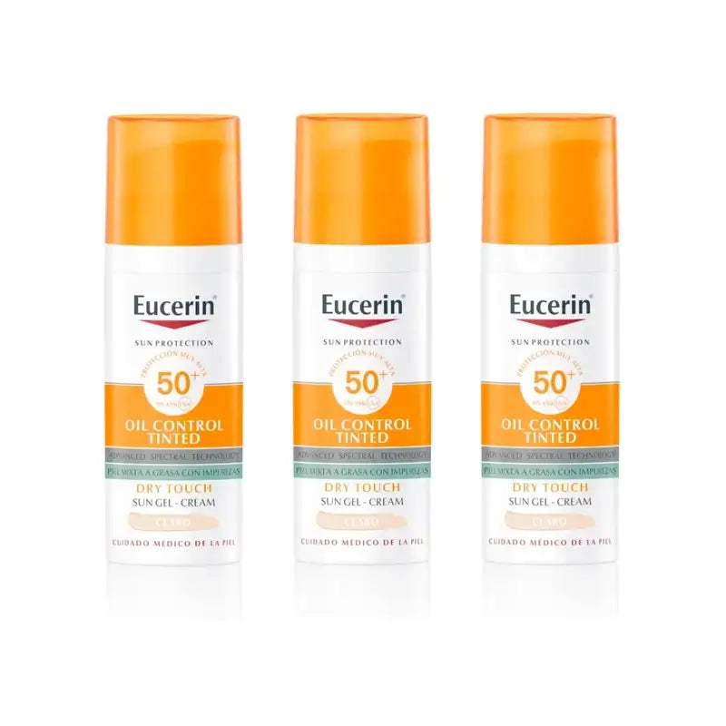 Eucerin Facesolar Gel Creme Toque Seco Controlo de Óleo Spf50+ Luz Colorida, 3X50 Ml