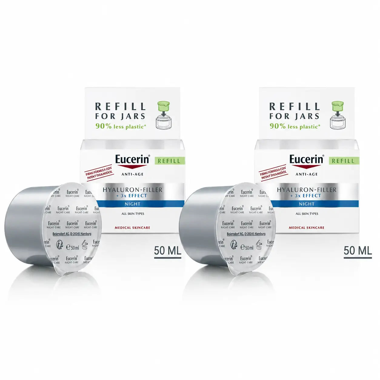 Eucerin Hyaluron Filler Facial 3X Effect Noite Recarga, 50 ml, embalagem de 2