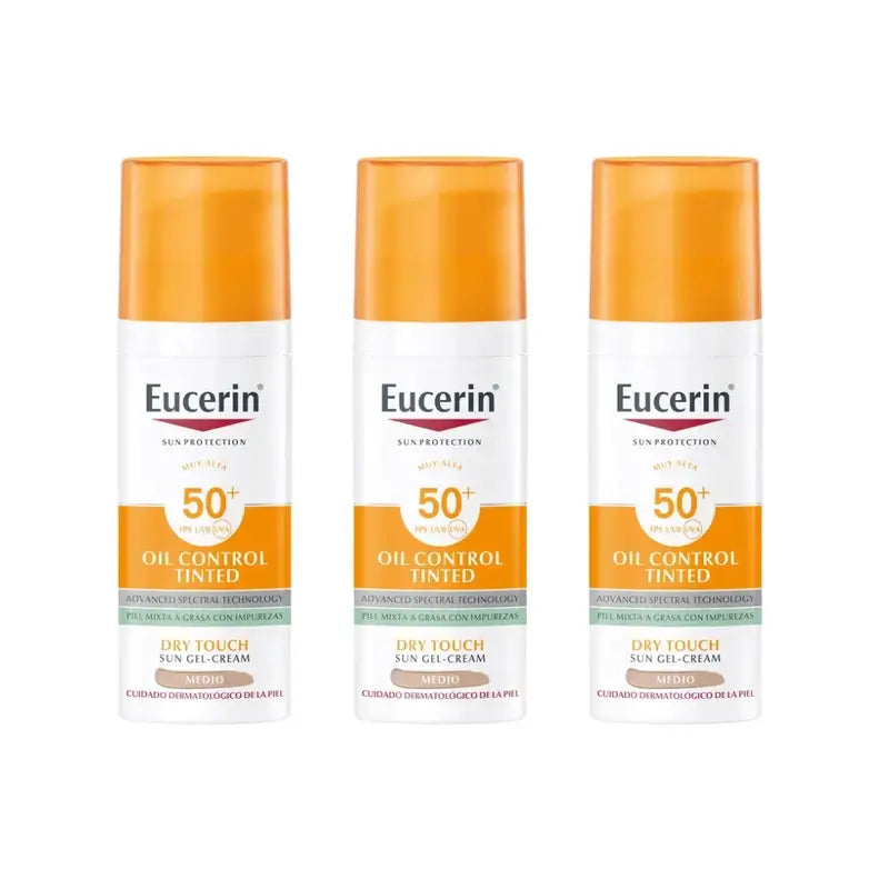 Eucerin Facial Sun Care Oil Control Toque Seco Spf50+ Cor, 3 Unidades