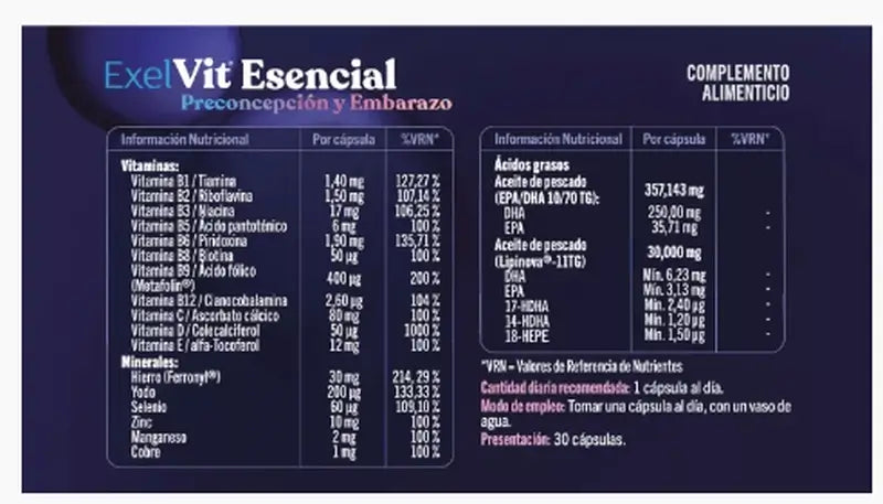 Exelvit Esencial Pré-Concepção e Gravidez, 30 Cápsulas