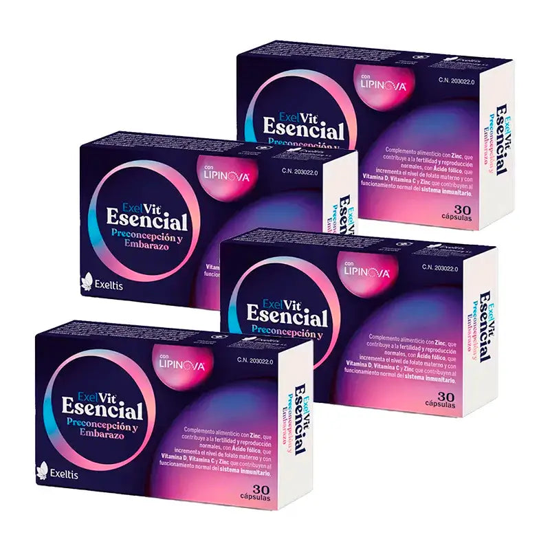 Exelvit Essential Preconception and Pregnancy, Embalagem 4 x 30 cápsulas