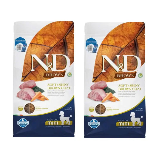 Farmina N&D Brown Dog Cordeiro Spirulina Mini 2Kg, embalagem de 2
