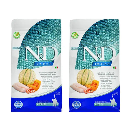 Farmina N&D Cat Kitten Bacalhau Oceano Abóbora 1,5Kg, Ração para Gatinhos, Embalagem de 2