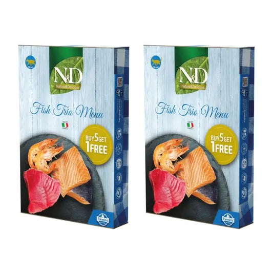 Farmina N&D Cat Natural Fish Trio Menu 6X70Gr, Ração húmida para gatos, embalagem de 2
