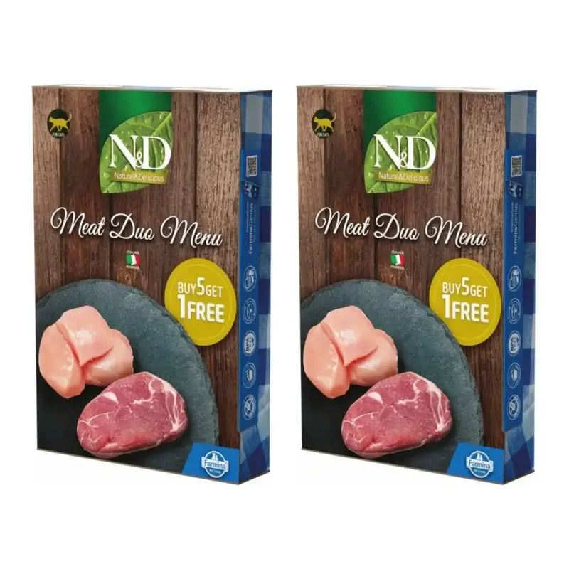 Farmina N&D Cat Natural Meat Duo Menu 6X70Gr, Alimento húmido para gatos, embalagem de 2