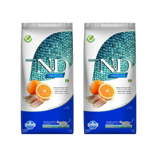 Farmina N&D Cat Ocean Herring 10Kg, Ração para Gatos, Embalagem de 2