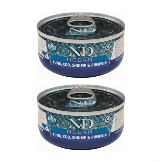 Farmina N&D Cat Ocean Atum Bacalhau Abóbora 30X70Gr, Embalagem de 2