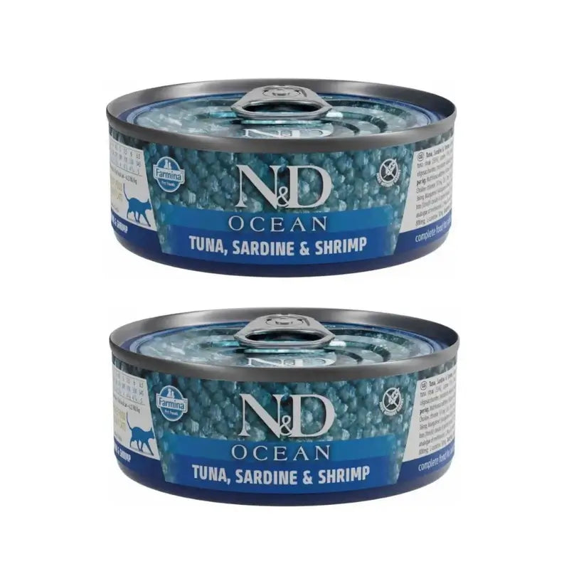 Farmina N&D Cat Ocean Atum Sardinha Camarão 30X70Gr, Embalagem de 2