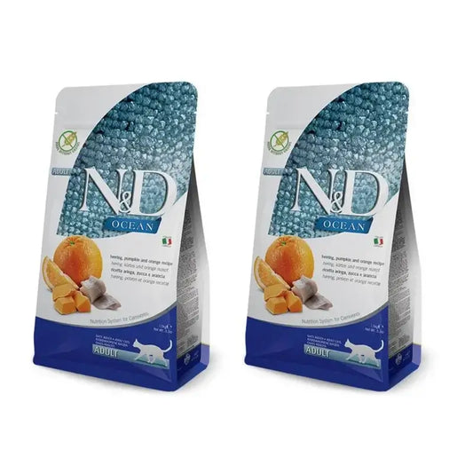 Farmina N&D Cat Ocean Pumpkin Herring 300Gr, Ração para Gatos, Pack de 2