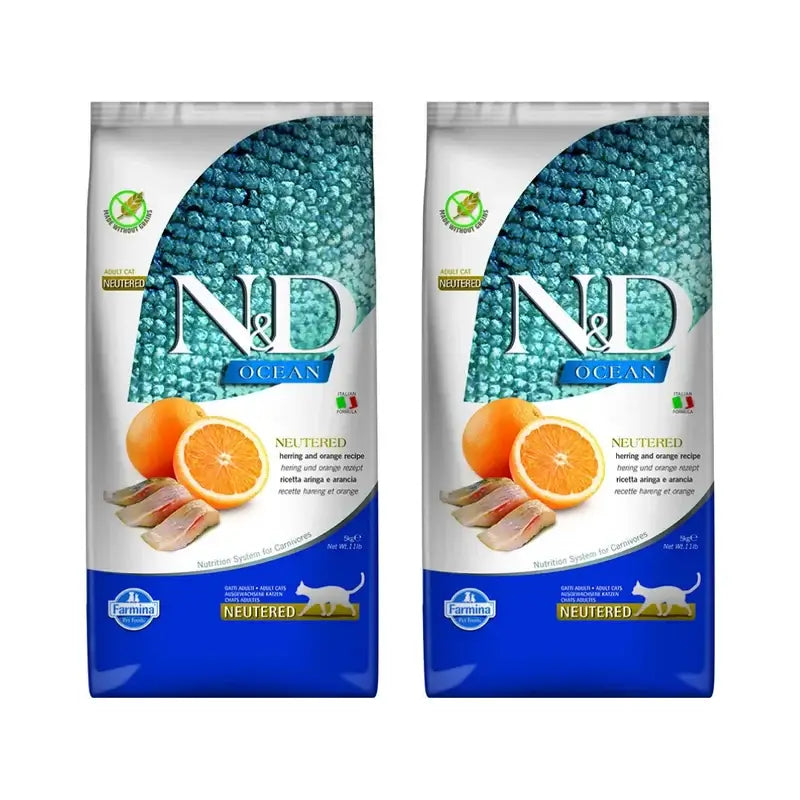Farmina N&D Cat Ocean Neutered 5Kg, Ração para gatos, embalagem com 2 unidades