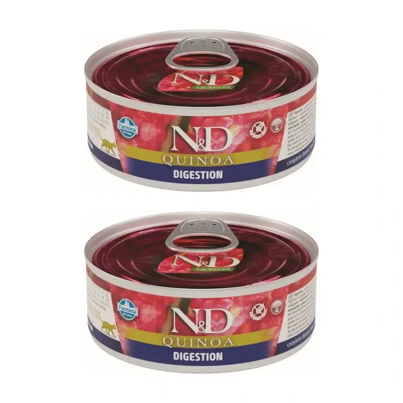 Farmina N&D Cat Quinoa Digestion Box 24X80Gr, Ração húmida para gatos, embalagem de 2