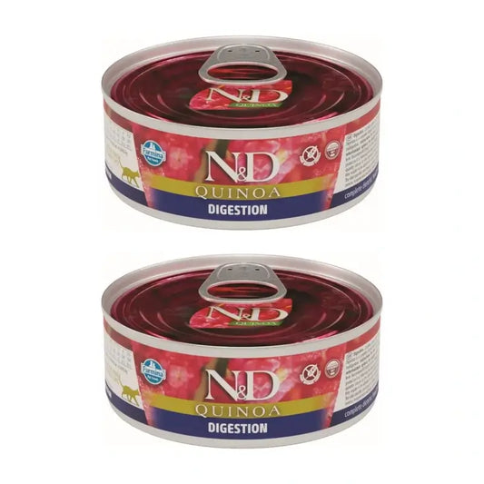 Farmina N&D Cat Quinoa Digestion Box 24X80Gr, Ração húmida para gatos, embalagem de 2