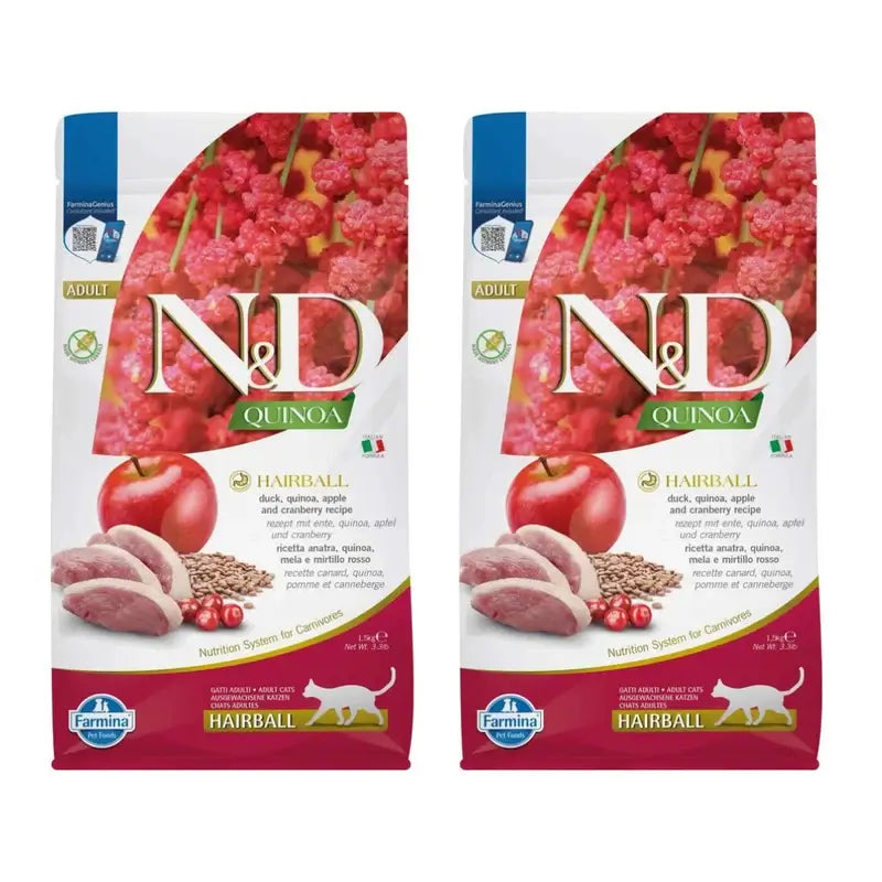 Farmina N&D Cat Quinoa Hairball Duck 1,5Kg, Embalagem de 2