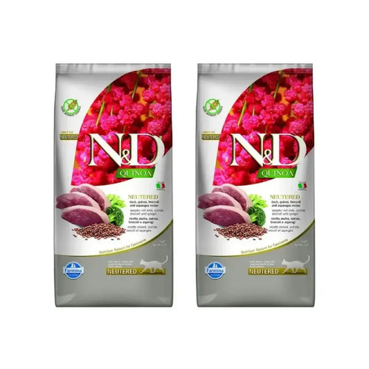 Farmina N&D Cat Quinoa Neutered Duck 5Kg, Ração para Gatos, Embalagem de 2