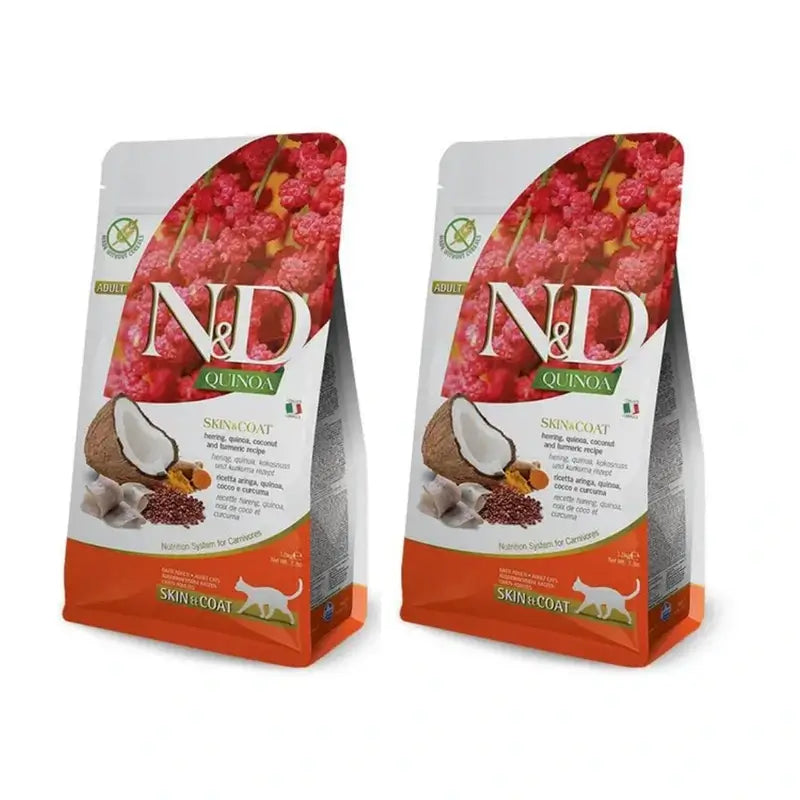 Farmina N&D Cat Quinoa Skin Coat Herring 1,5Kg, Ração para Gatos, Embalagem de 2