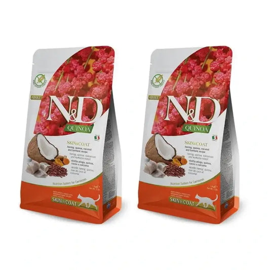 Farmina N&D Cat Quinoa Skin Coat Herring 5Kg, Ração para Gatos, Embalagem de 2