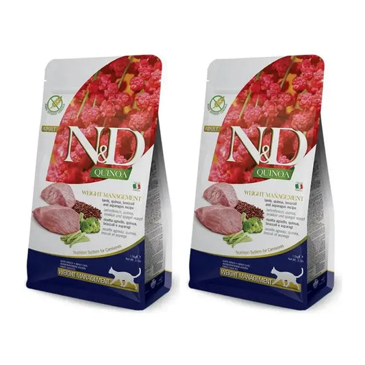 Farmina N&D Cat Quinoa Weight Management Cordeiro 5Kg, Ração para Gatos, Embalagem de 2