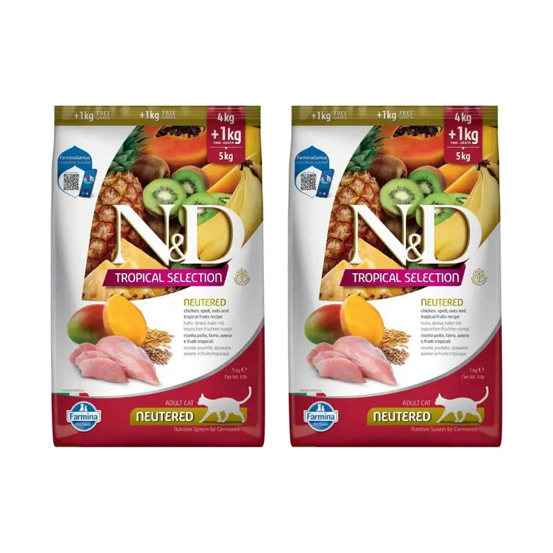 Farmina N&D Cat Tropical Selection Frango Castrado 4+1Kg, Embalagem de 2