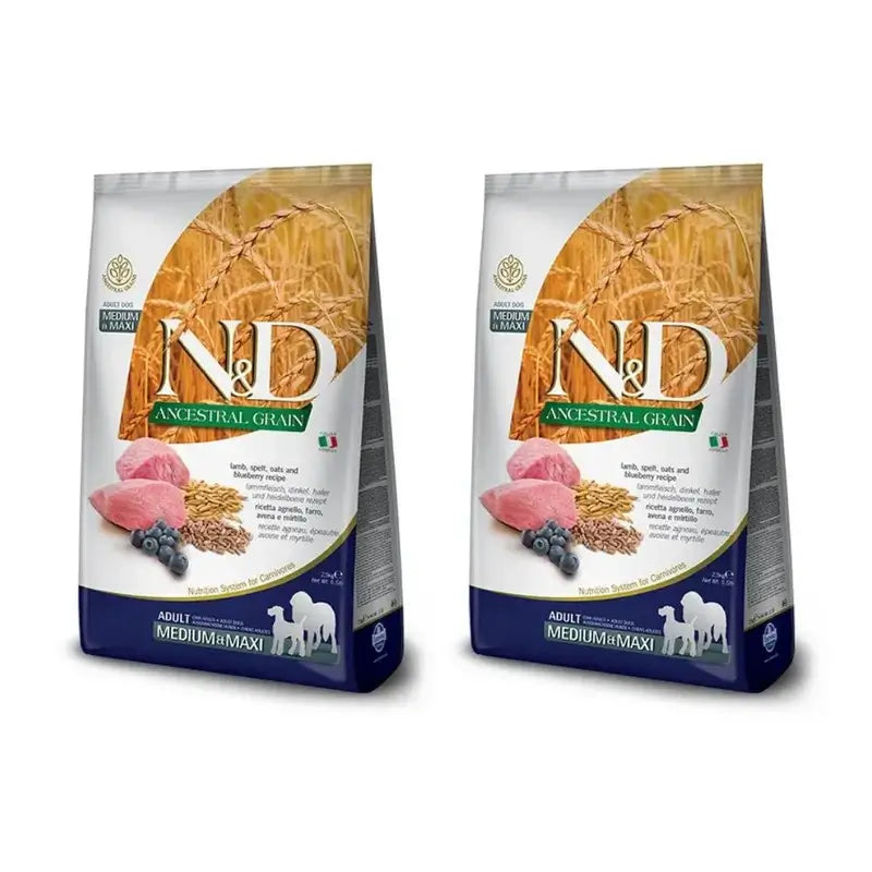 Farmina N&D Dog Ancestral Medium Maxi Cordeiro 12Kg, Ração para Cães, Embalagem de 2
