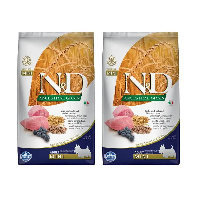 Farmina N&D Dog Ancestral Mini Cordeiro 7Kg, Ração para Cães, Embalagem de 2