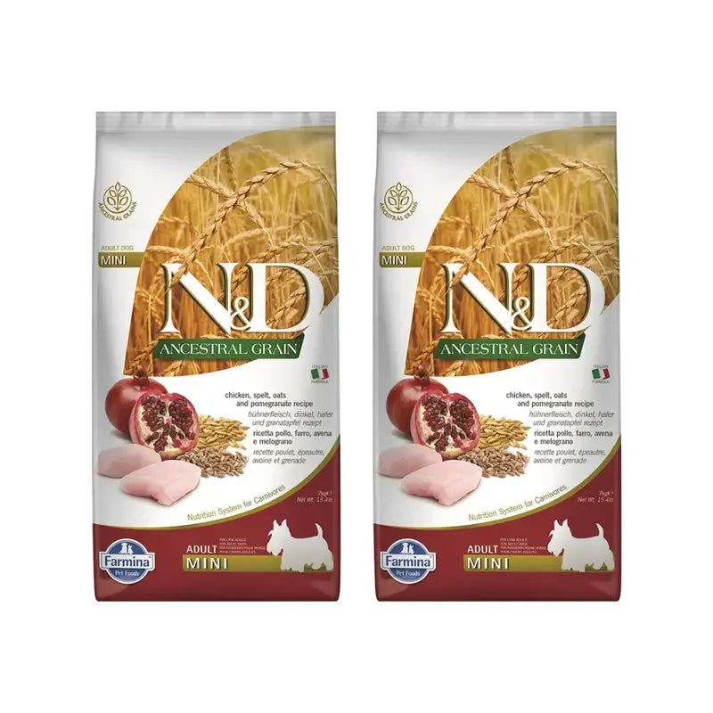 Farmina N&D Dog Ancestral Mini Frango 7Kg, Ração para Cães, Embalagem de 2