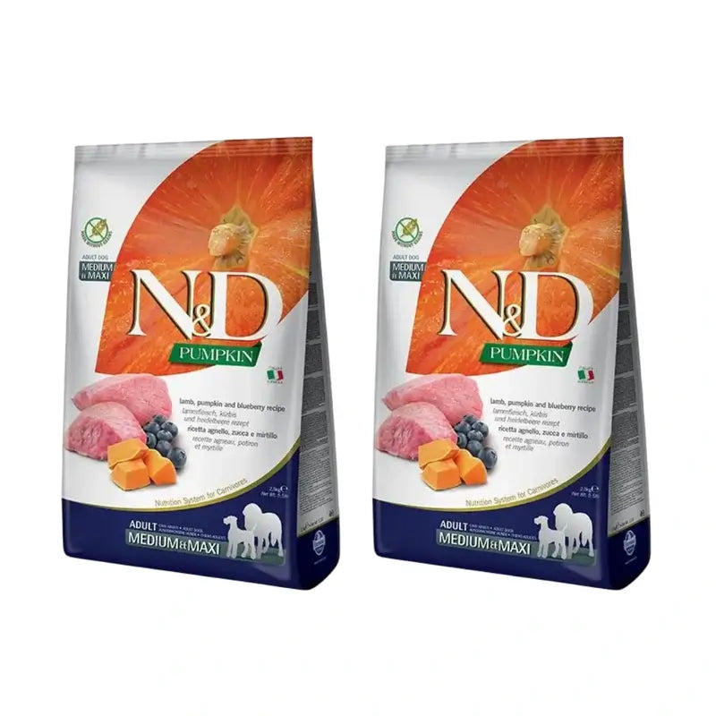 Farmina N&D Dog Pumpkin Medium Maxi Lamb 12Kg, Ração para Cães, Embalagem de 2