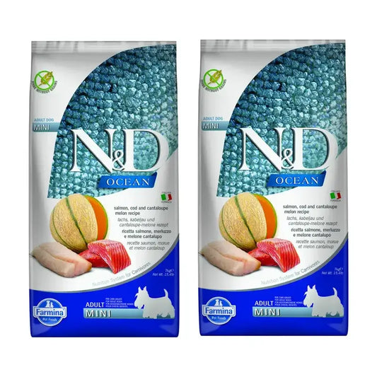Farmina N&D Dog Ocean Salmão Bacalhau Mini 7Kg, Ração para Cães, Embalagem de 2