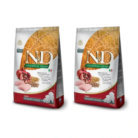 Farmina N&D Dog Puppy Ancestral Medium Maxi Chicken 12Kg, Ração para Cães Filhotes, Embalagem de 2