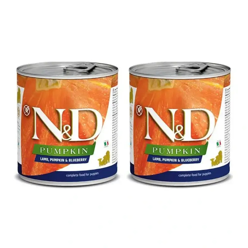 Farmina N&D Dog Cachorro Abóbora Cordeiro Abóbora Caixa 6X285Gr, Alimento húmido para cachorros, Embalagem de 2