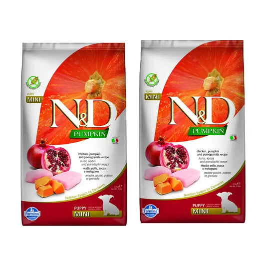 Farmina N&D Dog Puppy Pumpkin Mini Chicken 2,5Kg, Ração para cachorros, Pack de 2