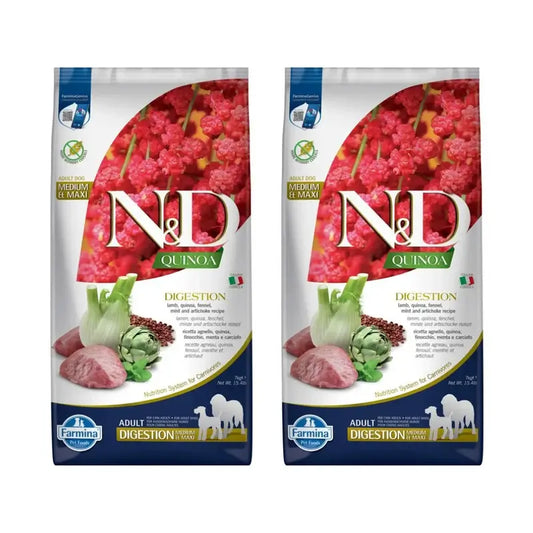 Farmina N&D Cão Quinoa Digestão Borrego Med/Maxi 7Kg, Embalagem de 2
