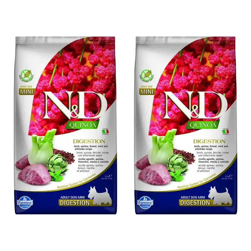 Farmina N&D Dog Quinoa Digestion Borrego Digestion Mini 2,5Kg, Ração para Cães, Embalagem de 2