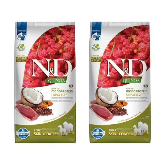Farmina N&D Cão Quinoa Pele Pelo Pato Med/Maxi 7Kg, Embalagem de 2
