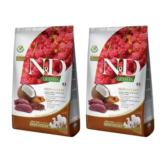 Farmina N&D Dog Quinoa Skin Coat Venison 7Kg, Ração para Cães, Embalagem de 2