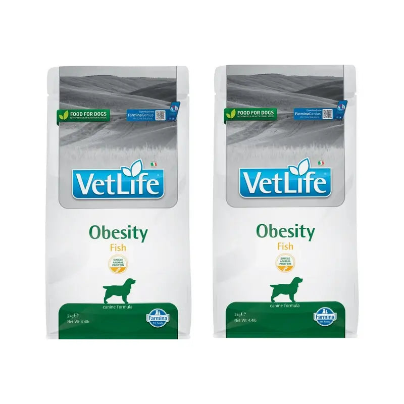 Farmina Vet Life Nat Dog Obesity Fish Adult 2Kg, Ração para Cães, Embalagem de 2