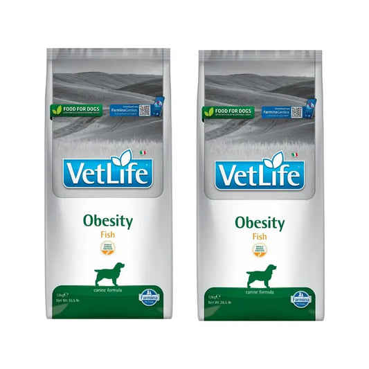 Farmina Vet Vet Life Nat Dog Obesity Fish Adult 12Kg, Ração para Cães, Embalagem de 2