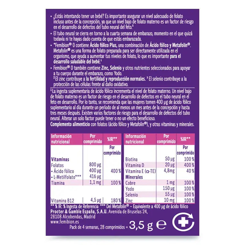 Femibion 0 Planeamento da Gravidez com Ácido Fólico Plus, 2X28 comprimidos