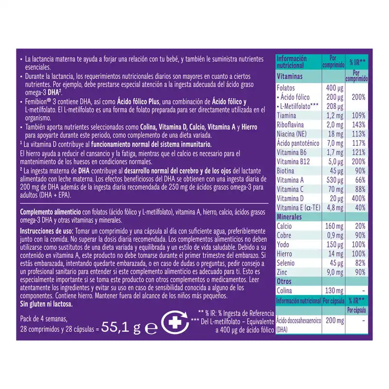 Femibion 3 Lactação Gravidez com Ácido Fólico e Vitaminas, 2 x 28 Comprimidos