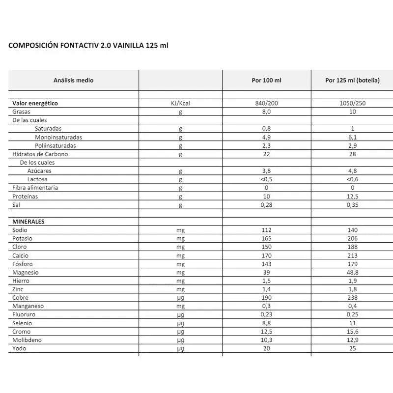 FONTACTIV 2.0 125 ML 24 BOTELLA VAINILLA